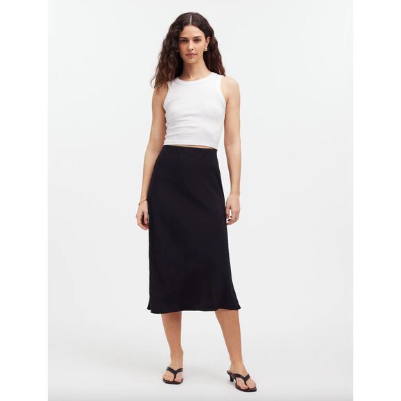 NEW Madewell The Layton Midi Slip Skirt Pull On Viscose Side Slit Black US 14 - Picture 2 of 15